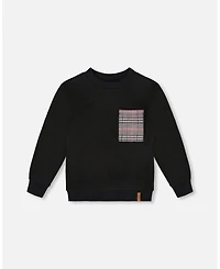 Deux par Big Boys Super Soft Brushed Jersey Long Sleeve Top Black with Plaid Pocket