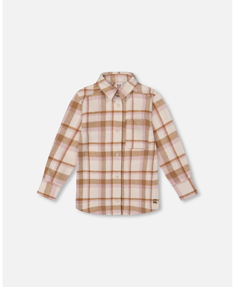 Deux par Toddler Girls Plaid Overshirt Off-White, Beige and Pink - Toddler|Child