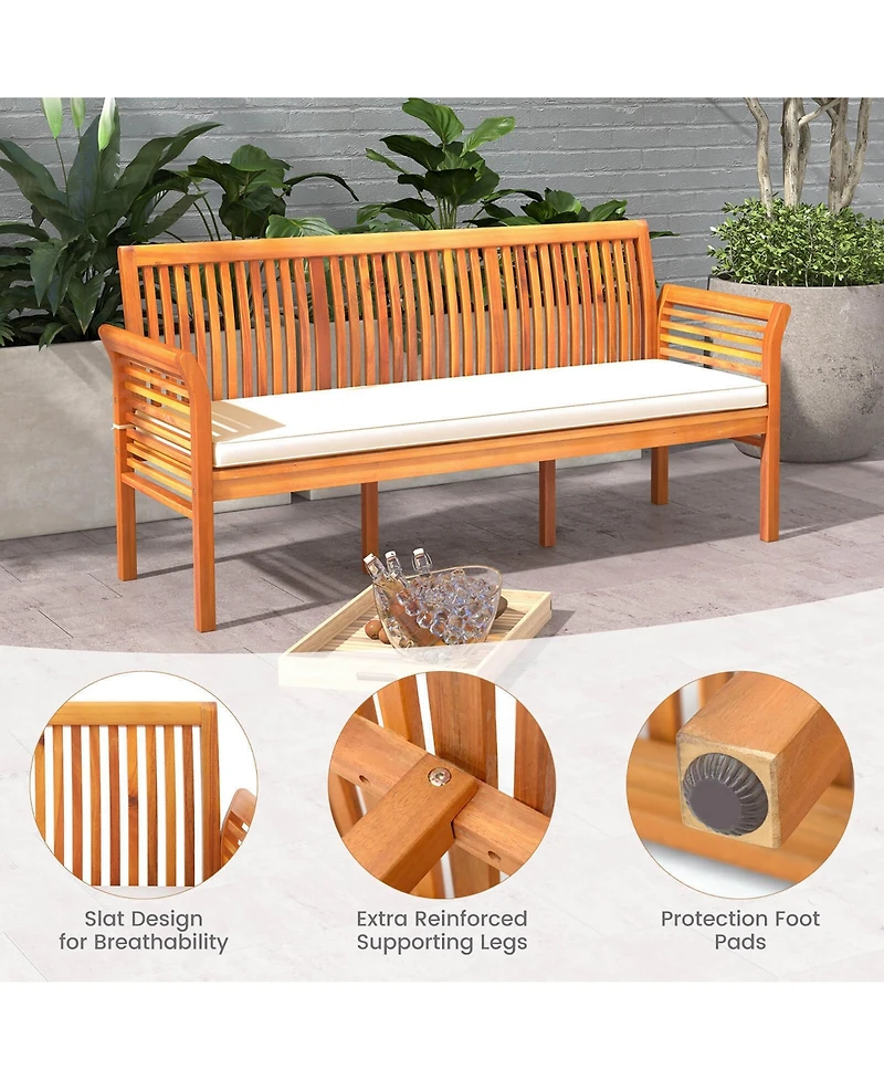 Gymax 62.5'' Outdoor Garden Bench w/ High Backrest Curved Armrests & Seat Cushion Patio