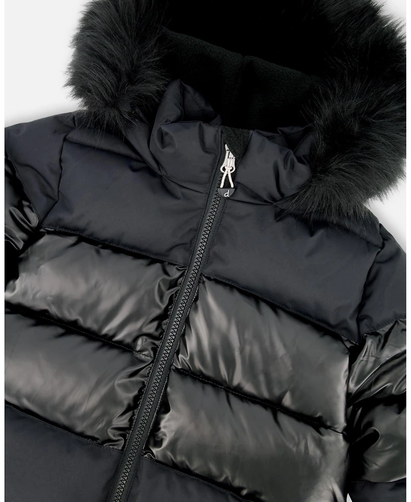 Deux par Girl Long Metallic Puffy Coat Black - Child