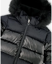Deux par Girl Long Metallic Puffy Coat Black - Child