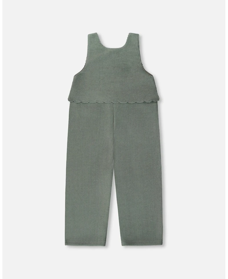 Deux par Girl Stretch Velour Faux-Layered Overalls Jade Green - Toddler|Child