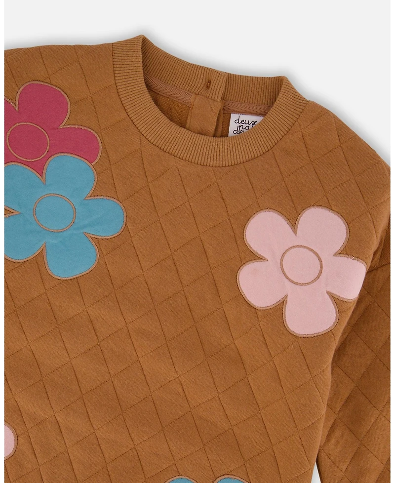 Deux par Toddler Girls Quilted Tunic Mocha with Flowers - Toddler|Child