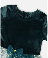 Deux par Girl Bi-Material Short Sleeve Party Dress for est Green - Child