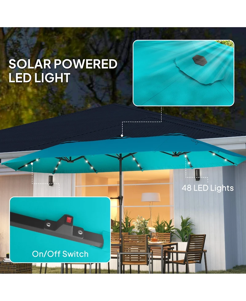 Outsunny 13' Double-Sided Patio Umbrella with Solar Lights and Crank
