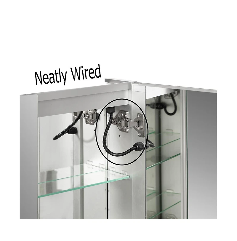 Basicwise 3-Door Versatile Bathroom Medicine Cabinet with Anti-Fog Led Mirror, Waterproof Aluminum, Surface or Recessed Mount, 2 Adjustable Glass Shel
