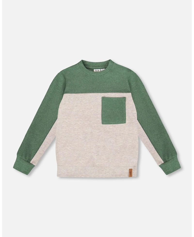 Deux par Boy Long Sleeve Super Soft Brushed Jersey Top Color Block Heather Beige