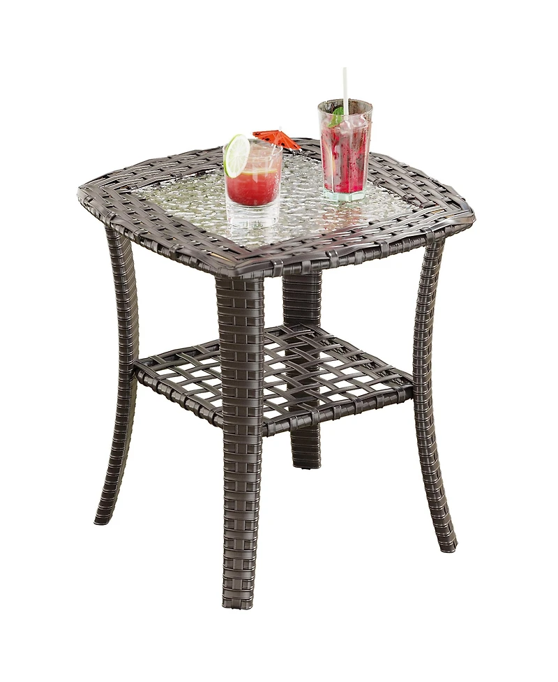 Vlsrka 3-Piece Outdoor Swivel Wicker Rocking Chair Set