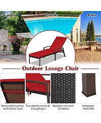 Set of 2 Patio Rattan Chaise Lounge Chair Outdoor Reclining Sun Lounger