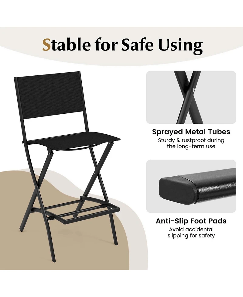 Costway Outdoor Bar Chair Folding Bar Height Stool with Metal Frame