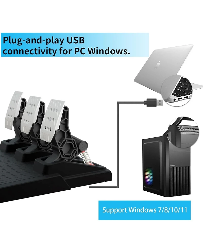 Nbcp Racing Pedals for Pc Gaming Steering Wheel – Adjustable Tension Springs, Swappable Springs, Metal Construction, Compatible with Windows 11/10/7