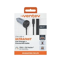 Ventev 27W Ultrafast Dual Car Charger with Usb C Travel Cable--