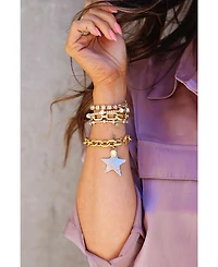 12k Gold Plated Chain with Silver Textured Star Charm and Cubic Zirconia Bracelet