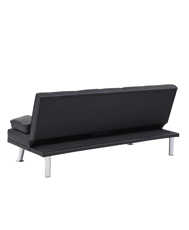 Streamdale Furniture Black Leather Double Folding Sofa Bed & Table