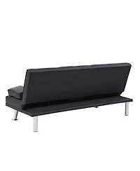 Streamdale Furniture Black Leather Double Folding Sofa Bed & Table
