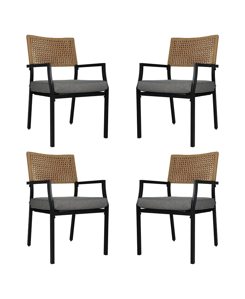 Mondawe 4-Pcs Outdoor All-Iron Detachable Rattan Chair,W/ Waterproof Cushion,Stackable Dining Chair