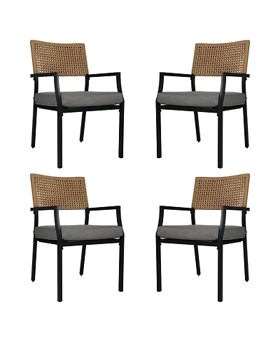 Mondawe 4-Pcs Outdoor All-Iron Detachable Rattan Chair,W/ Waterproof Cushion,Stackable Dining Chair
