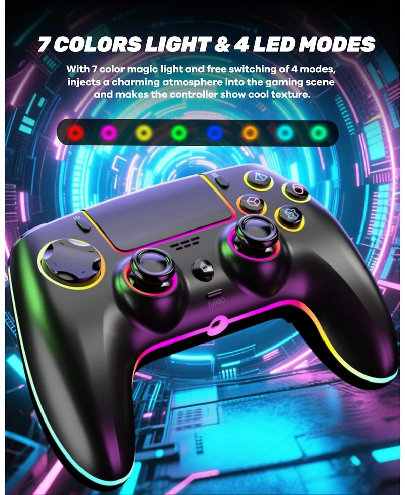Nbcp Wireless Controller for PS5/Pro/Pc/Mac/iOS/Android/Steam Deck, Rgb Lighting, Dual Vibration, 6-Axis Gyro Sensor, Turbo, Programmable, Audio Jack,