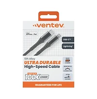 Ventev Alloy Usb C to Apple Lightning High Speed Ultradurable 10 Foot Cable-Gray