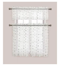 Kate Aurora GoodGram Adler Metallic Embroidered Leaves 3 Piece Sheer Kitchen Curtain Set - 58 in. W x 36 in. L, White