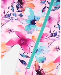 Deux par Toddler Girls One-Piece Thermal Underwear Pink Watercolor Flower Print - Toddler|Child