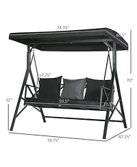 Flynama 3-Seat Patio Swing Chair, Porch Swing Glider with Cushion, 3 Throw Pillows & Adjustable Canopy for Porch, Garden, Poolside, Backyard, Black