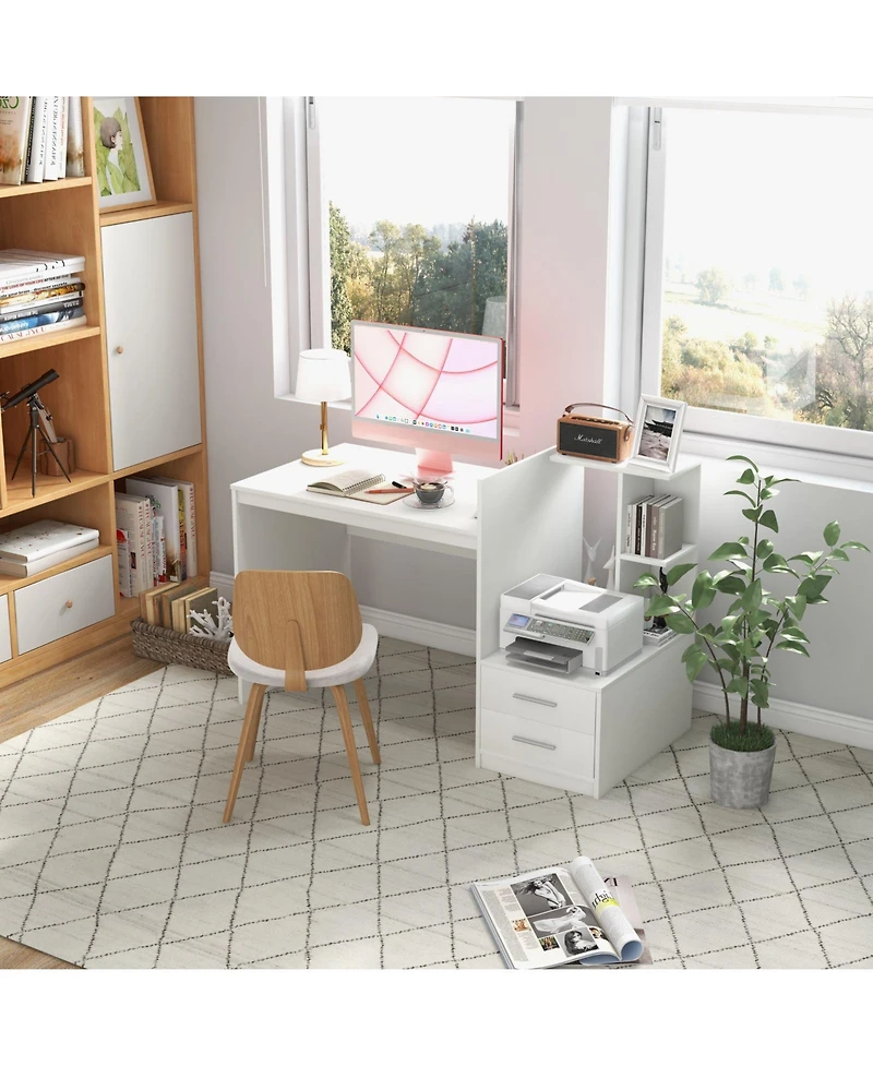 Mecale Computer Desk Home Office with Bookshelf and Drawers