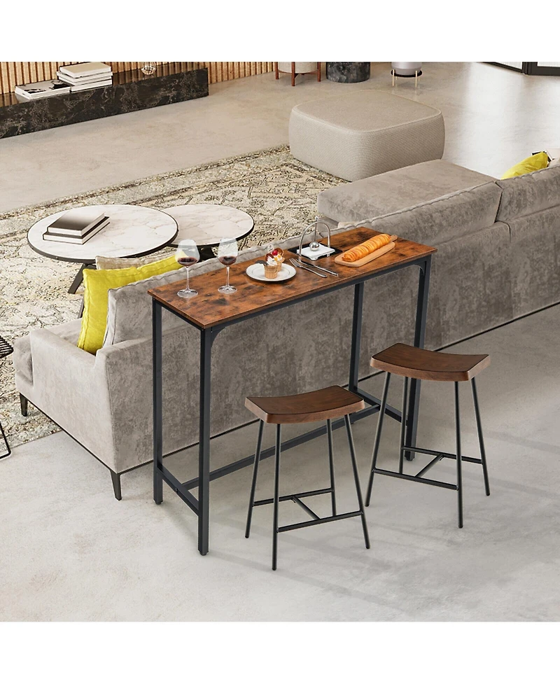 Mecale 48 Inch Industrial Pub Dining Table with Steel Frame