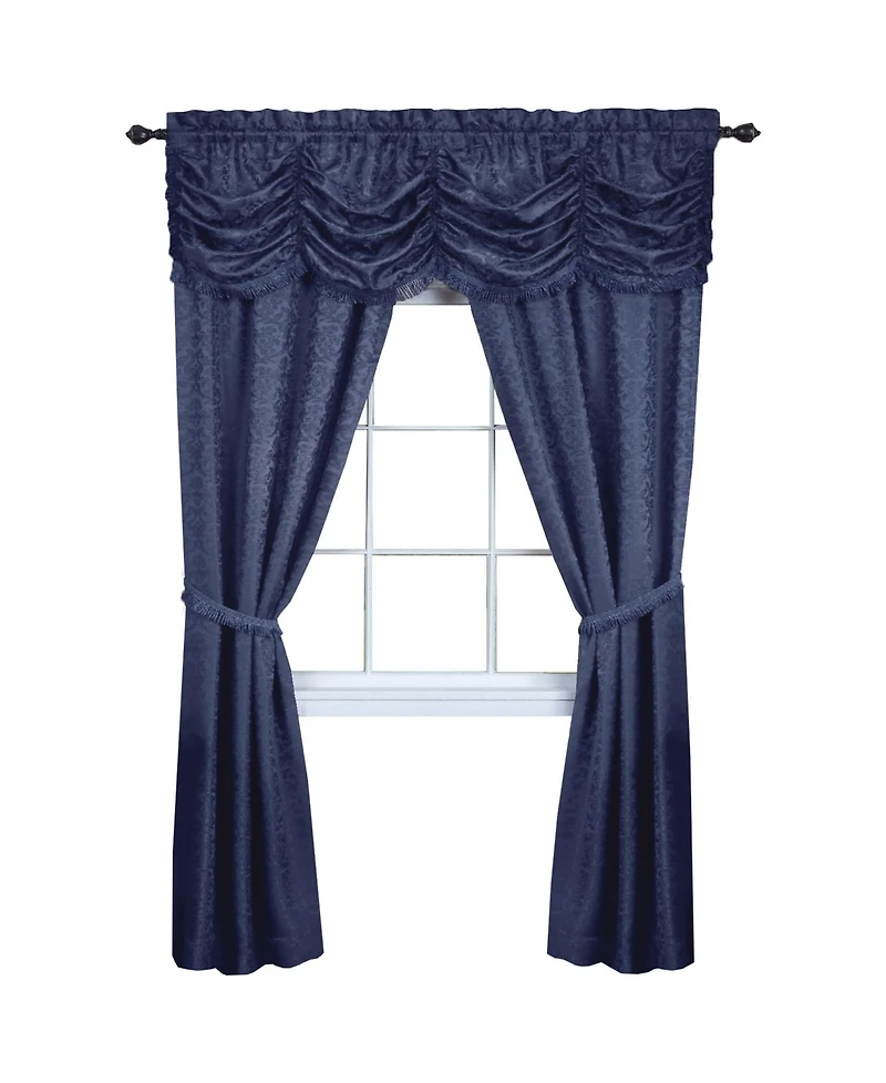 Kate Aurora Jacquard Damask Curtains With An Attached Austrian Valance & Tiebacks
