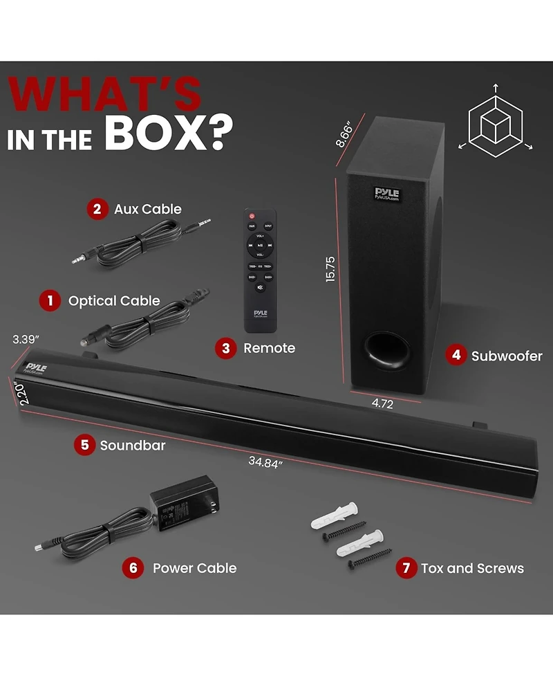 Pyle Wave Base Bluetooth Tabletop Soundbar Digital Speaker with Remote Control, Aux, Optical In, Usb In, Hdmi (Arc) & Coaxial