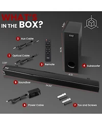 Pyle Wave Base Bluetooth Tabletop Soundbar Digital Speaker with Remote Control, Aux, Optical In, Usb In, Hdmi (Arc) & Coaxial