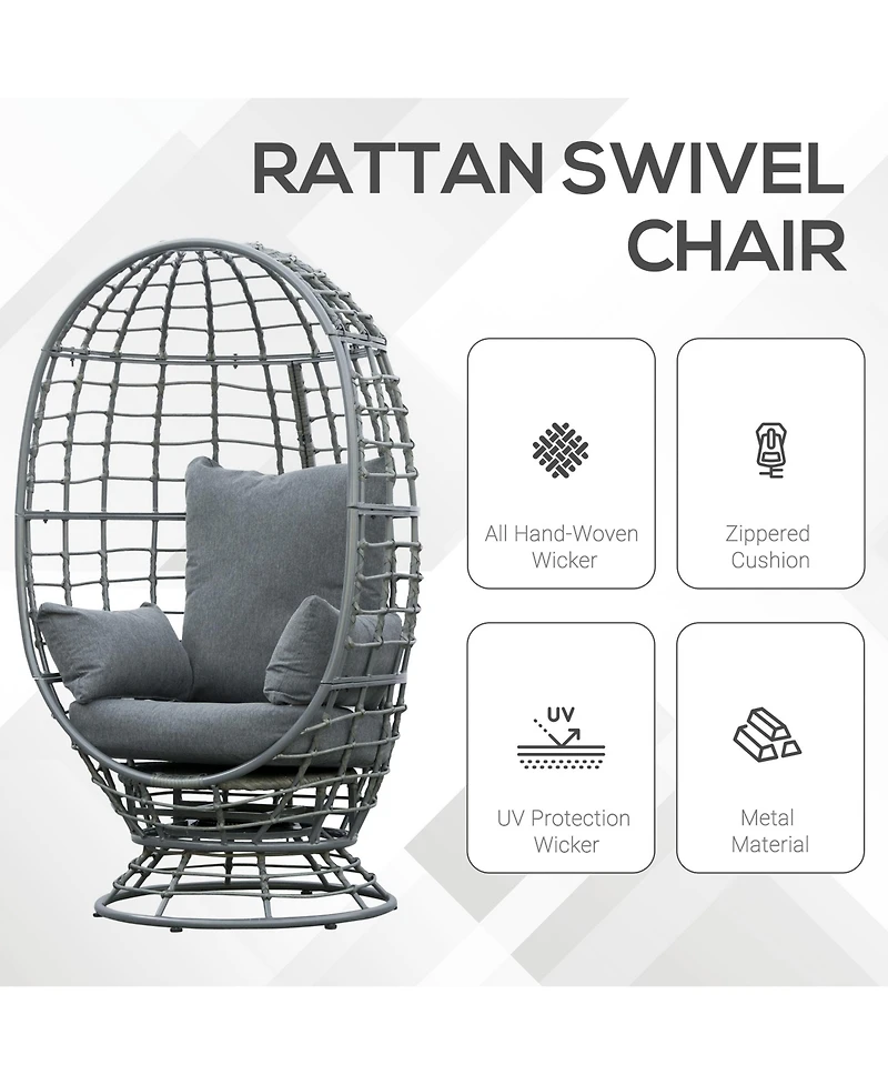Outsunny Outdoor Wicker Egg Chair with Cushions and Swivel Seat,