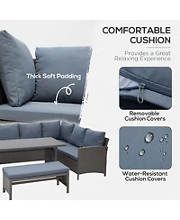 Outsunny 4pc Modern Outdoor Patio Rat Wicker Patio Dining Table Bench Sofa