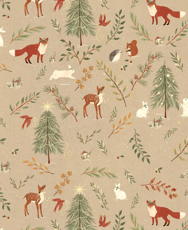 Punch Studio Woodland Christmas Holiday Gift Wrap, 30" x 120"