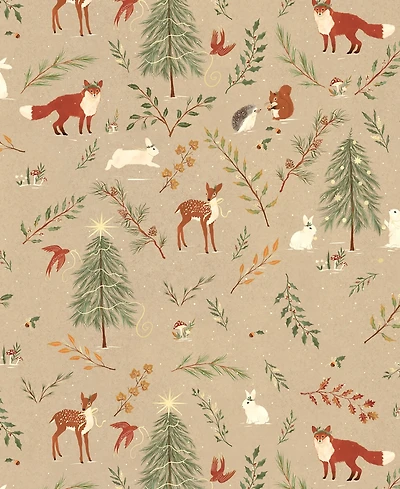 Punch Studio Woodland Christmas Holiday Gift Wrap, 30" x 120"