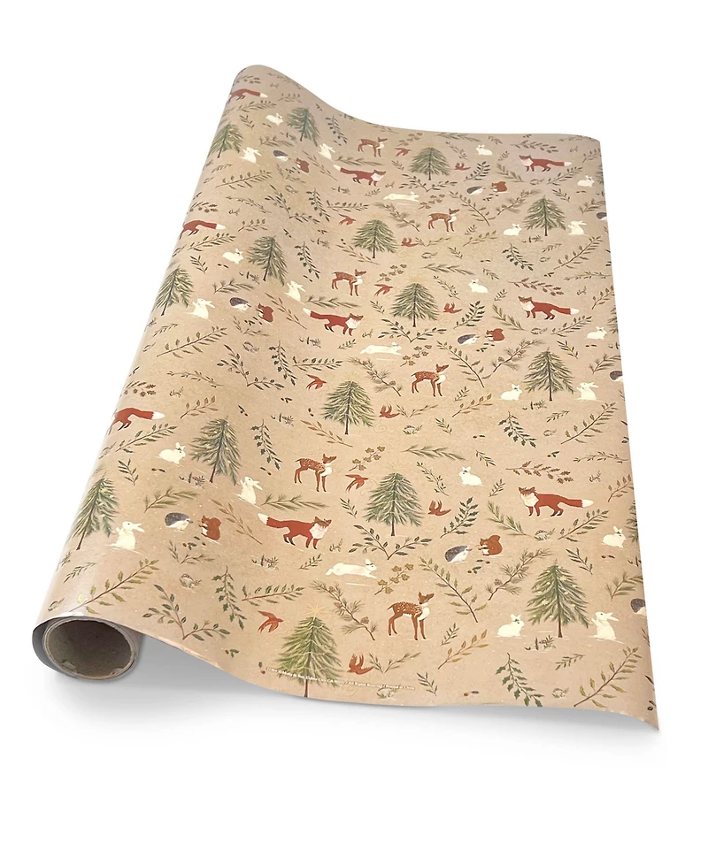 Punch Studio Woodland Christmas Holiday Gift Wrap, 30" x 120"