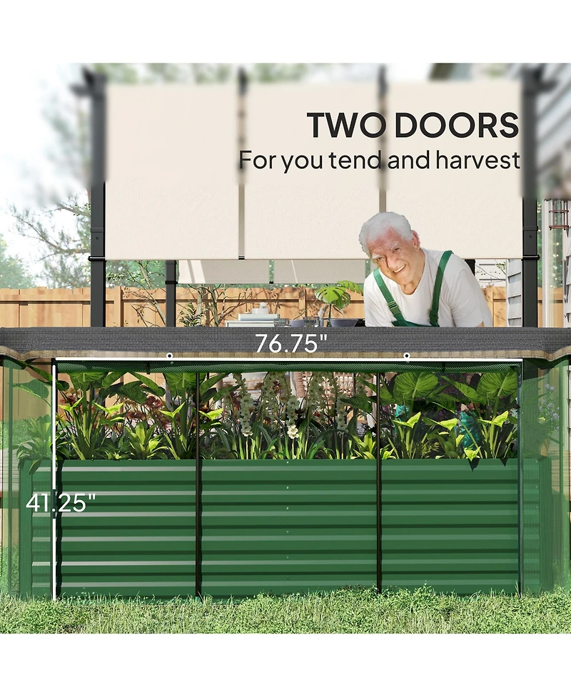 Outsunny Galvanized Raised Garden Bed with Crop Cage & Shade Cloth