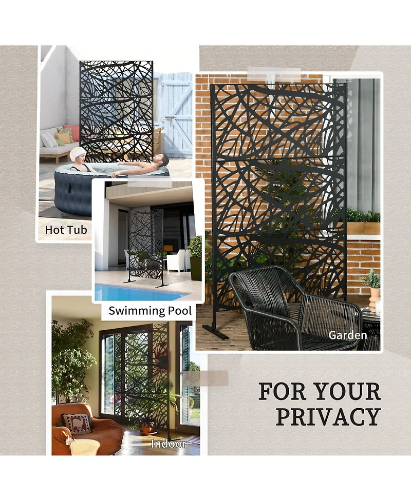 Outsunny Metal Privacy Screen W/ Sd 6.5FT Freesding Outdoor Divider