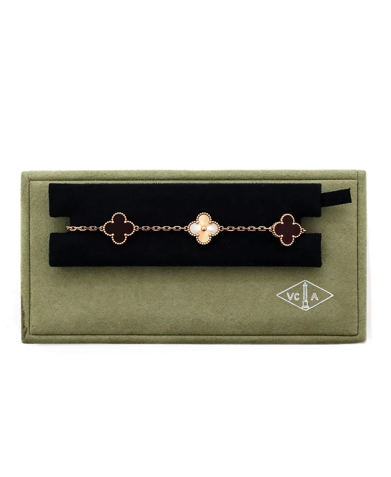 Pre-Owned Van Cleef & Arpels Vintage Alhambra 5 Motifs Bracelet Guilloche 18K Rose Gold and Carnelian