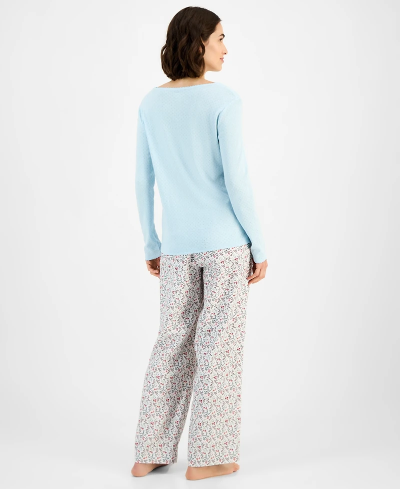 Charter Club Women's Long Sleeve Pointelle Tee, Macy's Exclusive