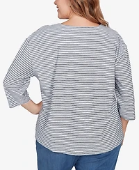 Ruby Rd. Plus Size Scalloped Texture Stripe Top