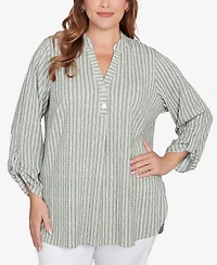 Ruby Rd. Plus Crinkle Knit Striped Henley Top