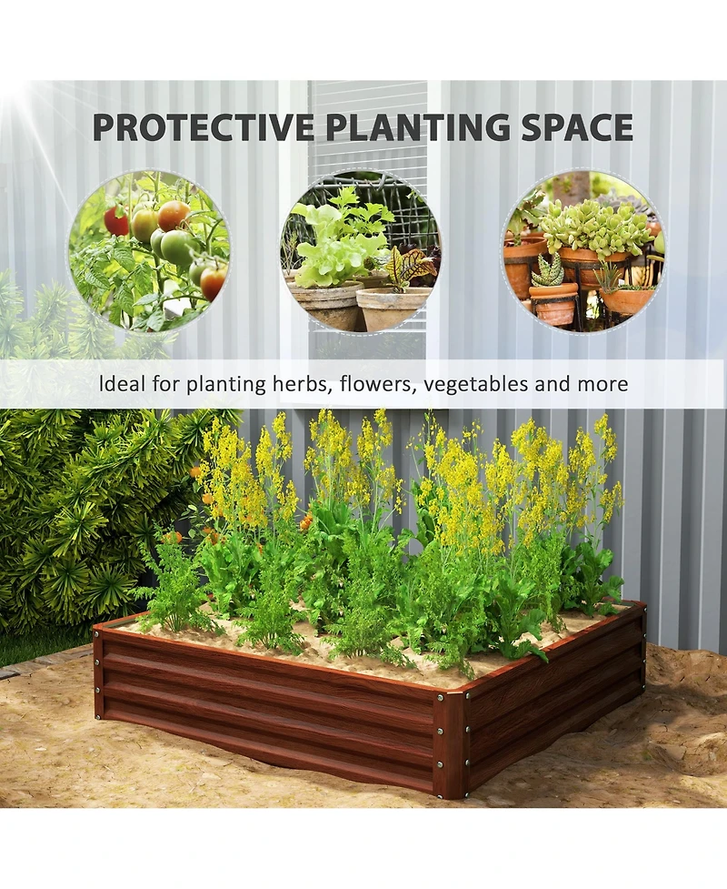 Outsunny 4' x 4' Outdoor Raised Garden Steel Planter Bed Frame, Natural