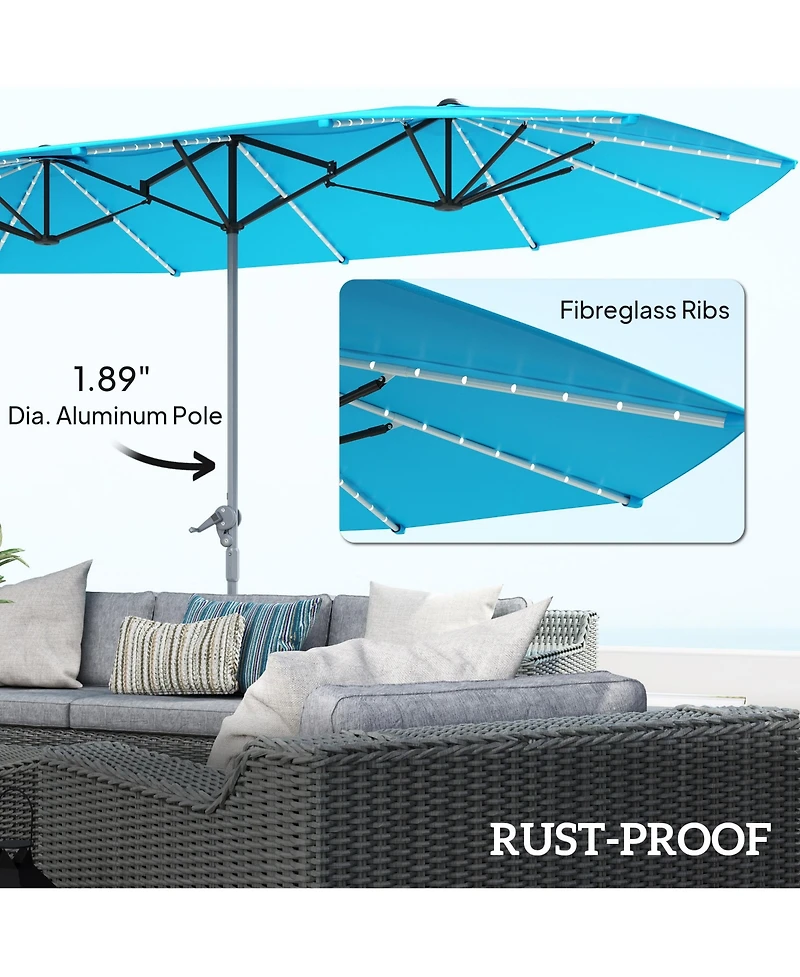 Outsunny 15ft Patio Umbrella Solar Lights UPF50+ Outdoor