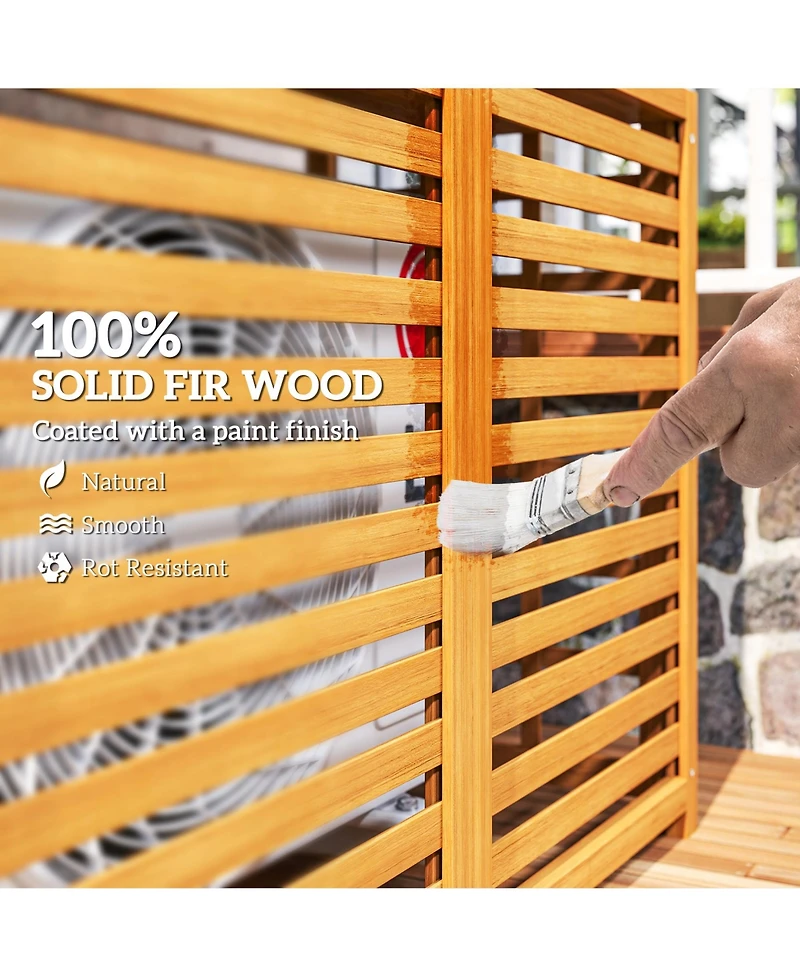 Outsunny Wood Air Conditioner Fence Privacy Screen Potting Table w/ Shelves