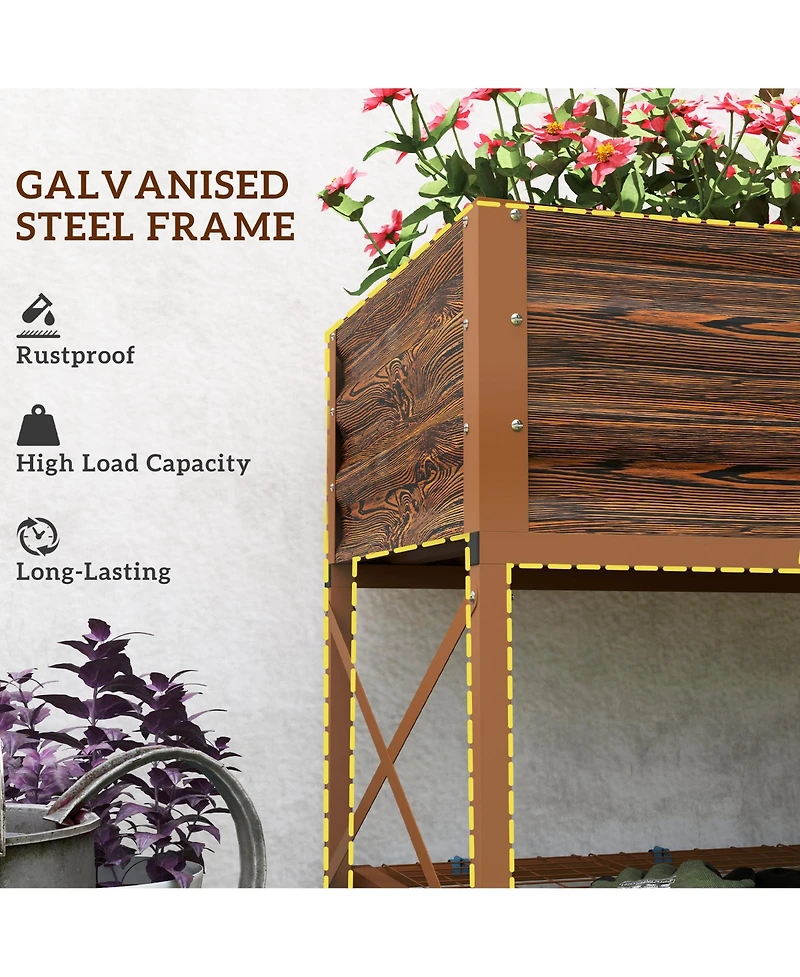 Outsunny Galvanized Raised Garden Bed w/Legs and Storage Shelf, Dark