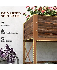 Outsunny Galvanized Raised Garden Bed w/Legs and Storage Shelf, Dark