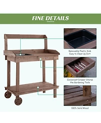 Wood Potting Bench Workstation Table w/ Storage Cabinet, Shelf Natural