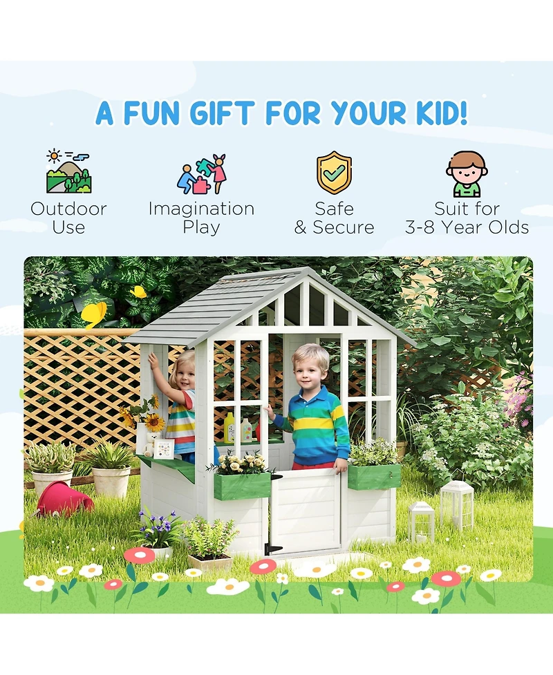 Outsunny Playhouse for Kids Outdoor with Doors, Windows,