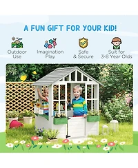 Outsunny Playhouse for Kids Outdoor with Doors, Windows,
